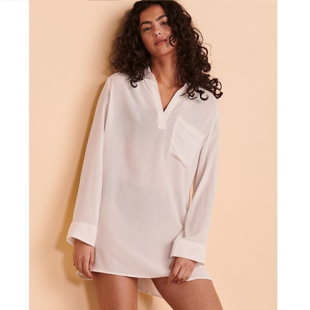 Tropik Roll-up Sleeve White Collared Shirt Size Large